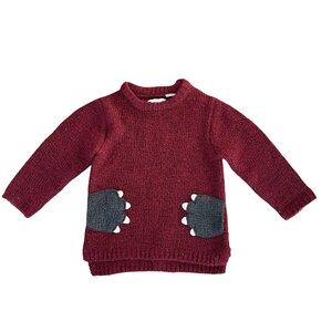 Zara Baby Boy Burgundy Sweater with Cute Side Claw Pockets. Size 18-24 months.